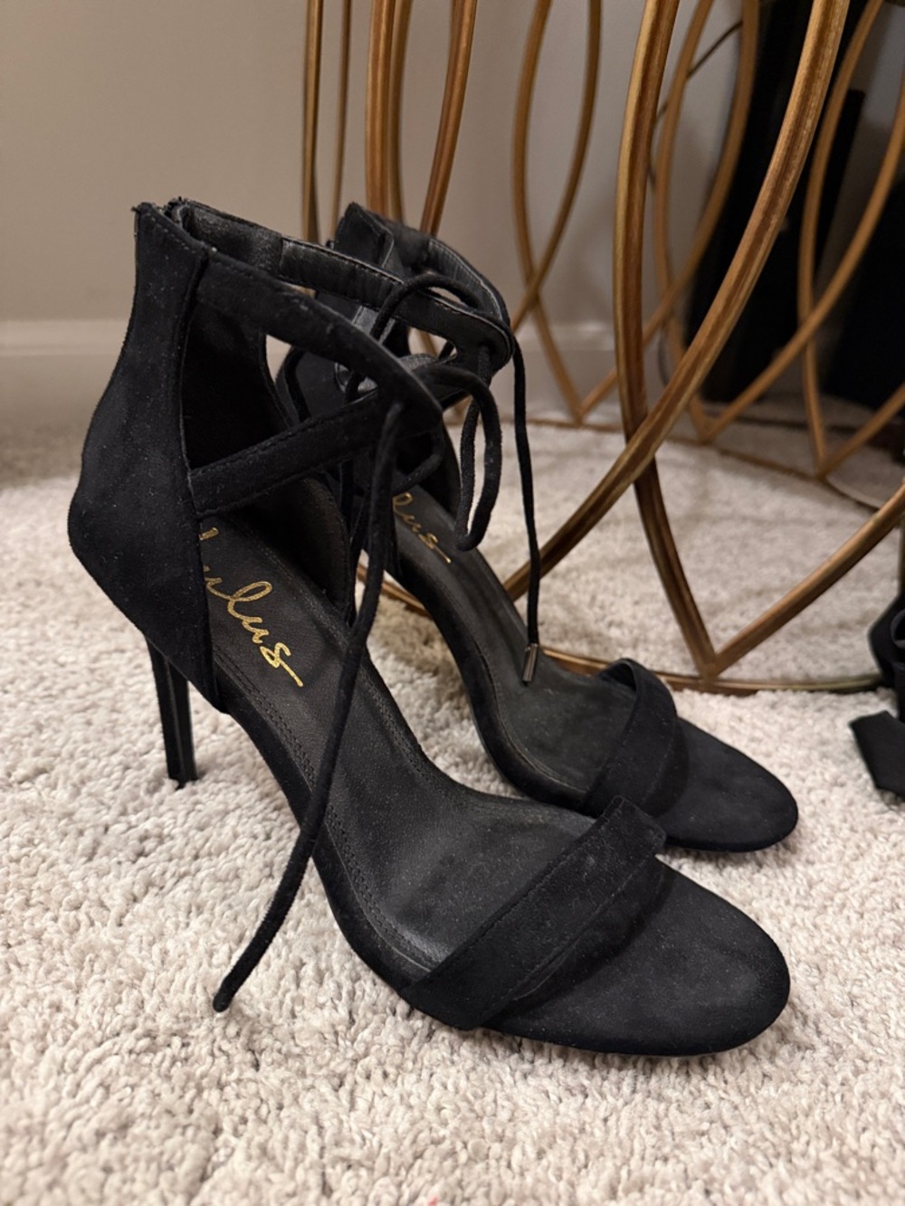 Lulu's Black Lace-Up Suede Stiletto Sandals